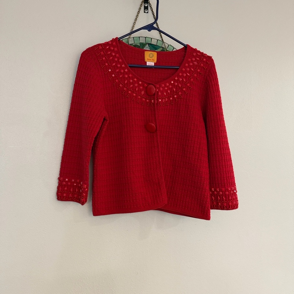 Ruby Rd. Bold Red Knit Cardigan - Picture 1 of 8